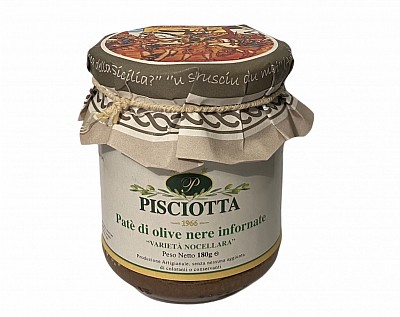 Paté di olive nere infornate di Sicilia Varietà: Nocellara del Belice. Vaso da 180gr. Spedizione gratuita in Italia.